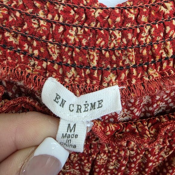 Boho Crochet Trim Off Shoulder Romper Rust Red‎ Womens Size M Festival En Crème - Picture 7 of 12